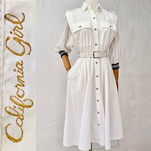 Vintage 70s California Girl Neiman Marcus White Nautical Shirt Dress Sz 4 / XS